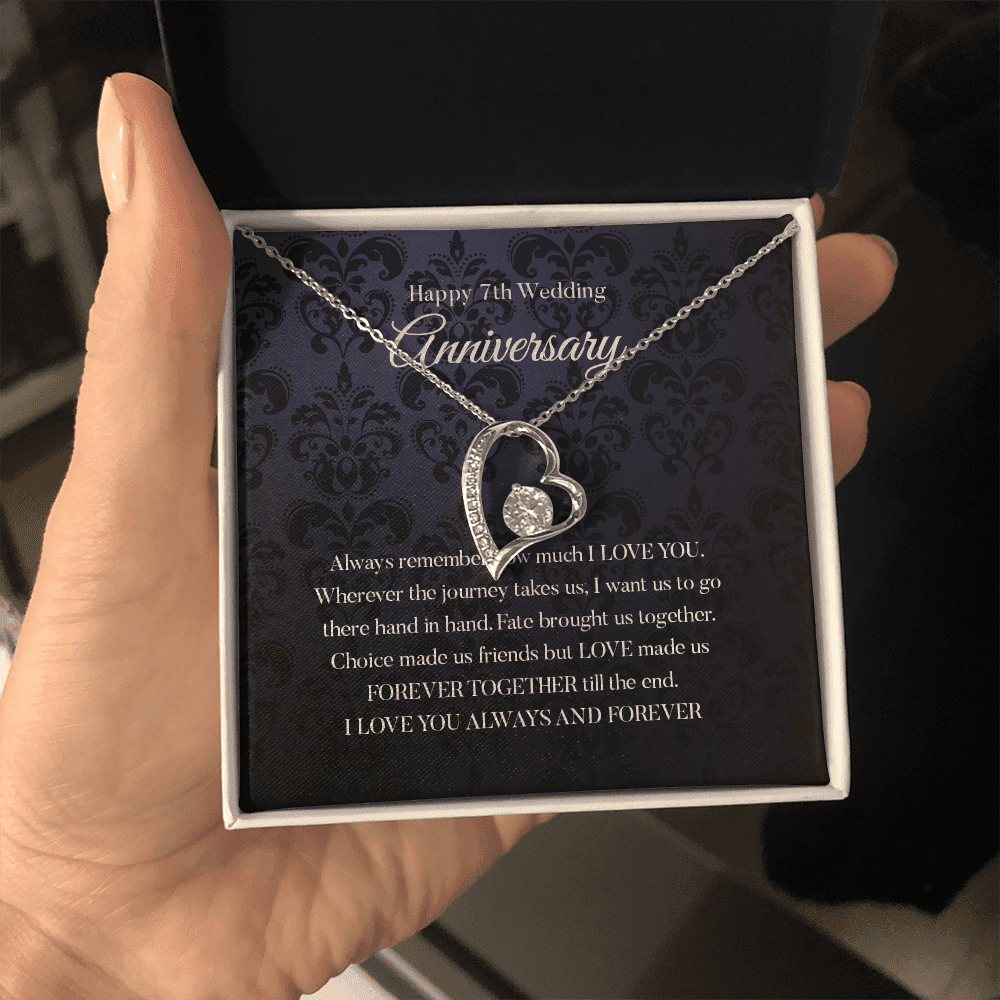 Wife Necklace, Happy 7th Wedding Anniversary Necklace Happy Seventh Anniversary Forever Love Necklace Gift For Wife