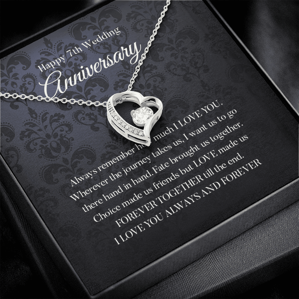 Wife Necklace, Happy 7th Wedding Anniversary Necklace Happy Seventh Anniversary Forever Love Necklace Gift For Wife
