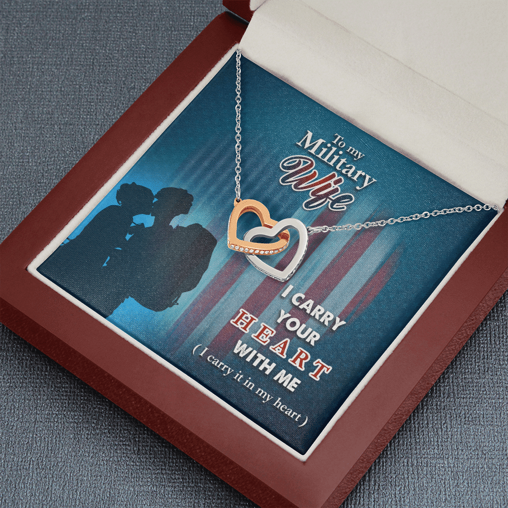 To My Military Wife I Carry Your Heart With Me Interlocking Heart Necklace Toptrendygear