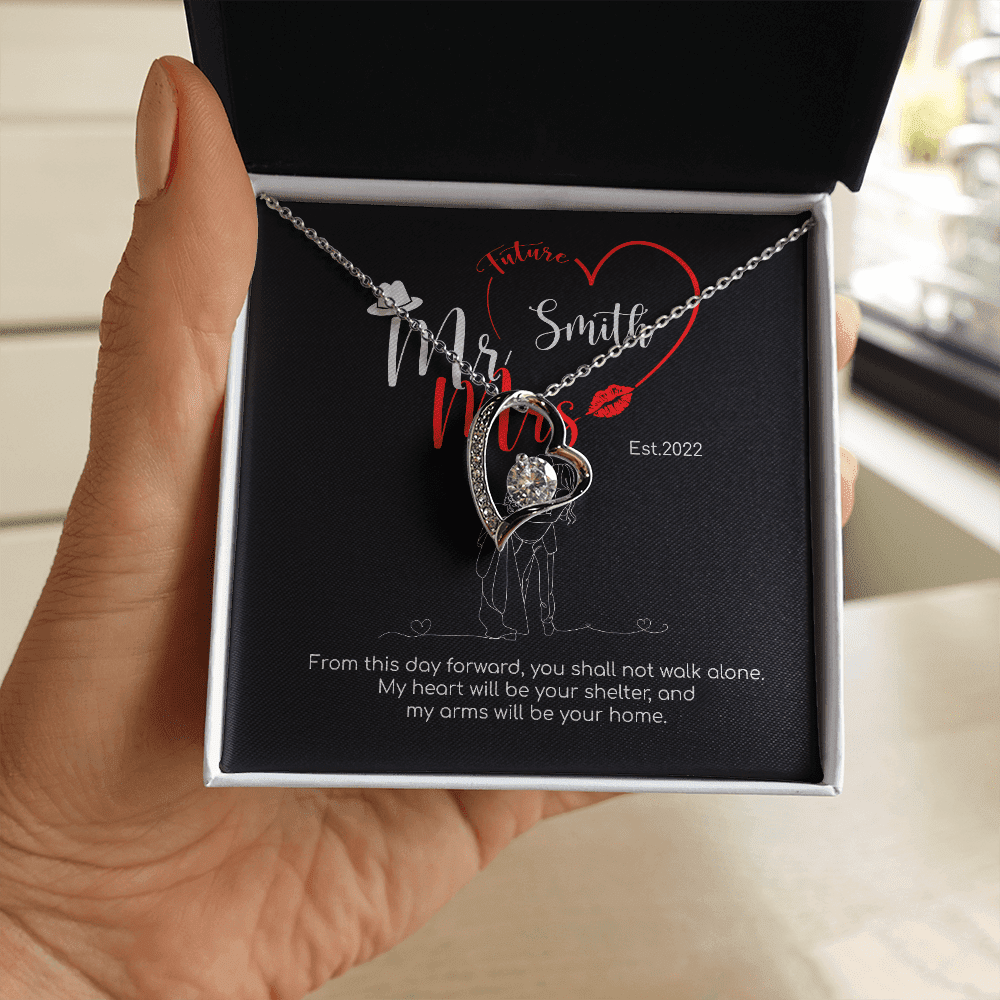 Mr. & Mrs. Custom Name And Date Forever Love Necklace Anniversary Presents By Year