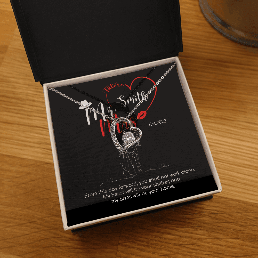 Mr. & Mrs. Custom Name And Date Forever Love Necklace Anniversary Presents By Year
