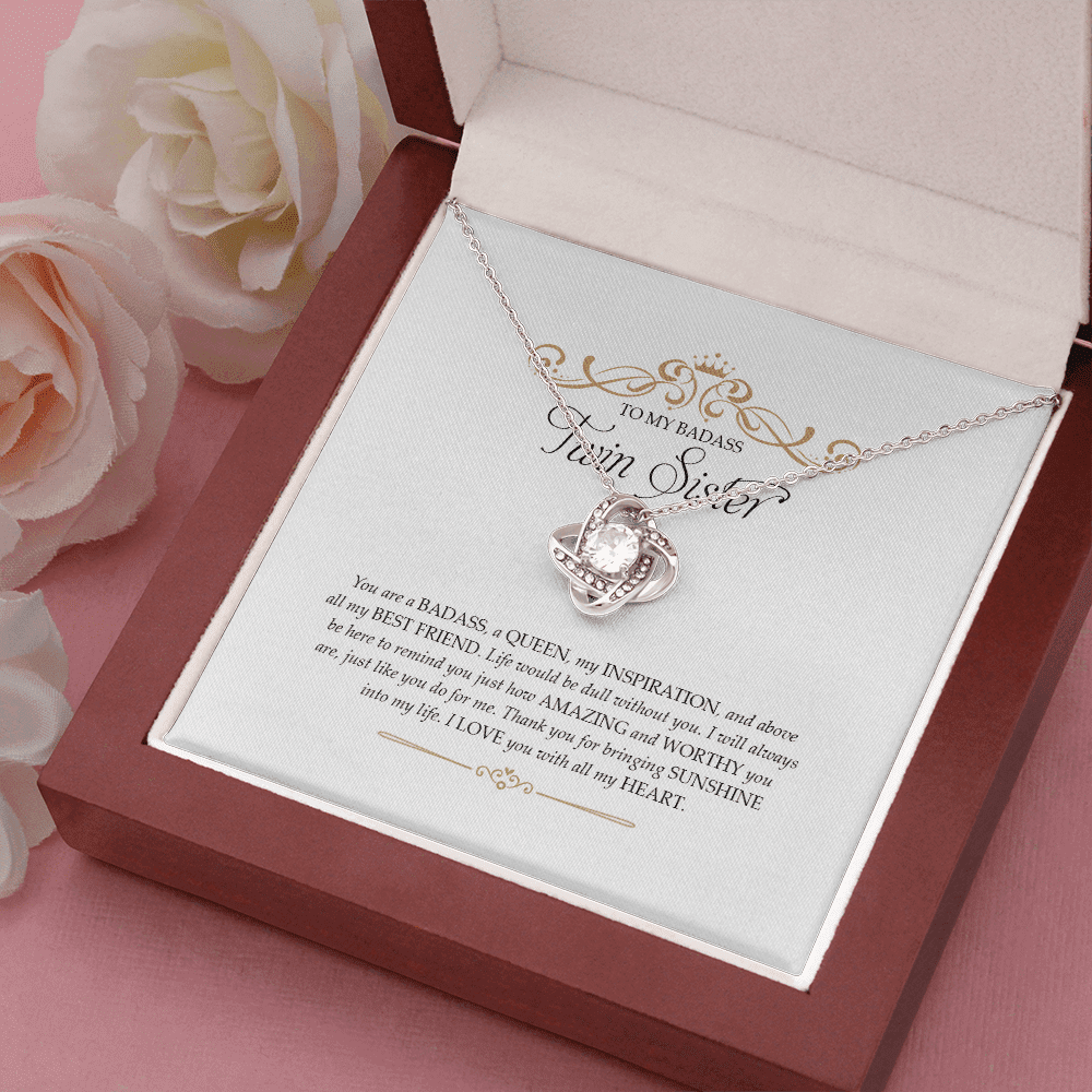 Sister's Gift I Love You With All My Heart Gift For Twin Sister Love Knot Necklace