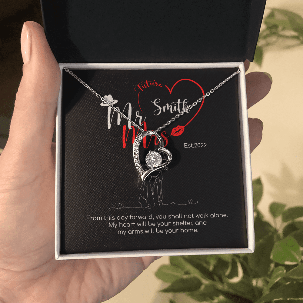 Mr. & Mrs. Custom Name And Date Forever Love Necklace Anniversary Presents By Year