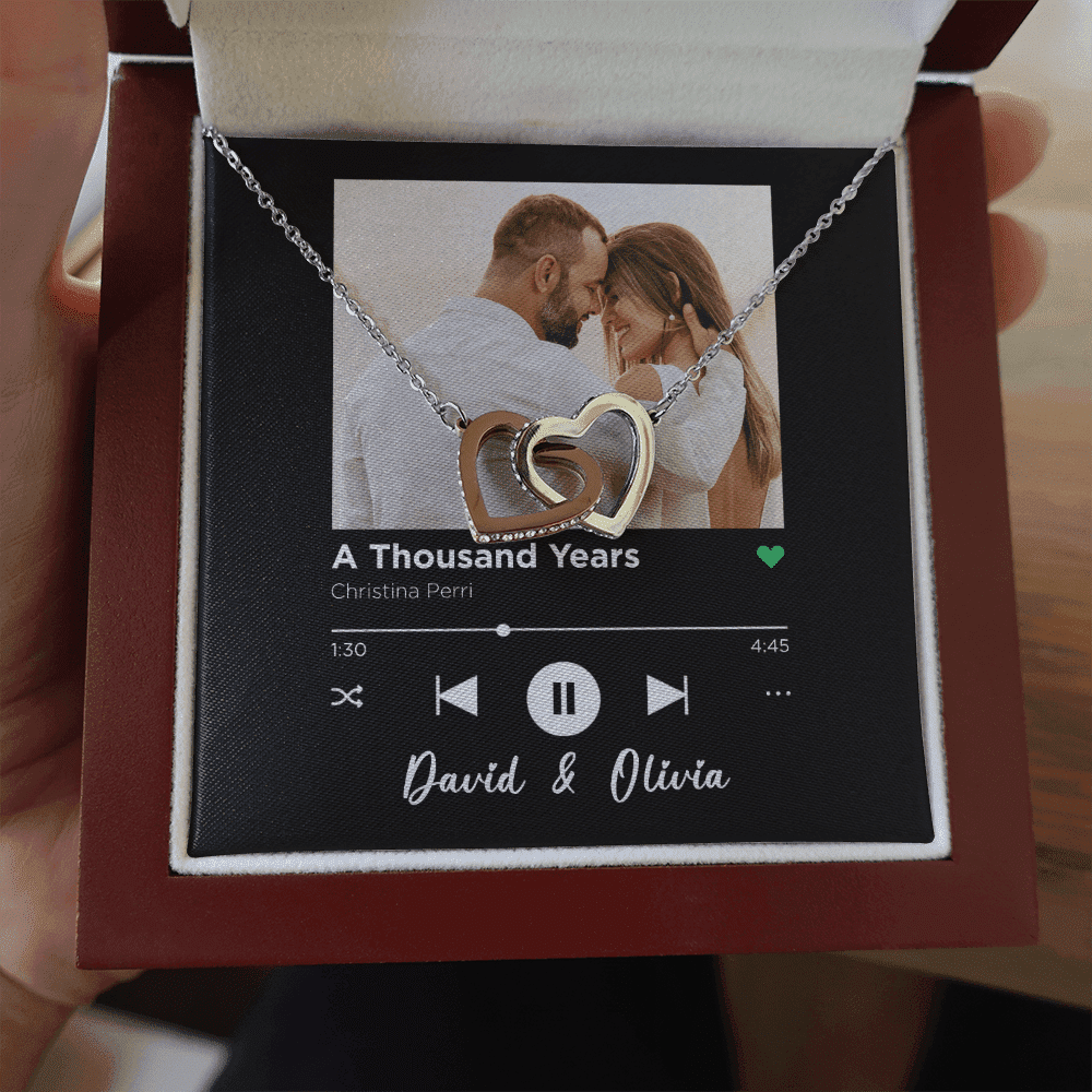 A Thousand Years Custom Spotify Code With Couple Photo and Song Card Interlocking Hearts Necklace Anniversary Gifts For Her Toptrendygear