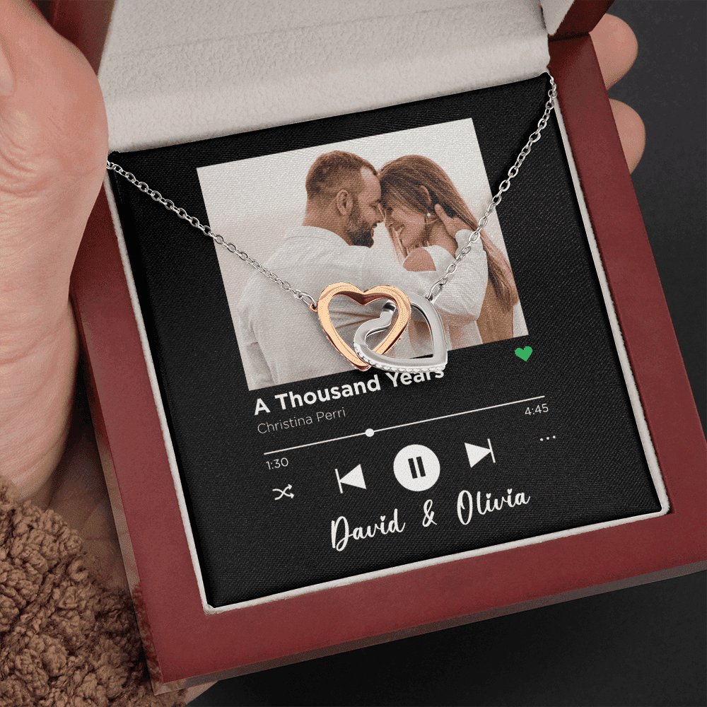 A Thousand Years Custom Spotify Code With Couple Photo and Song Card Interlocking Hearts Necklace Anniversary Gifts For Her Toptrendygear