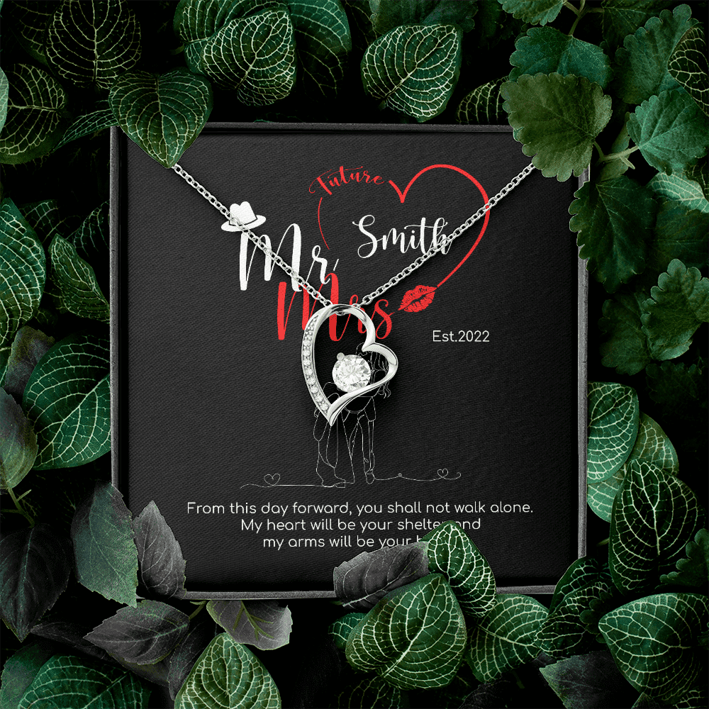 Mr. & Mrs. Custom Name And Date Forever Love Necklace Anniversary Presents By Year