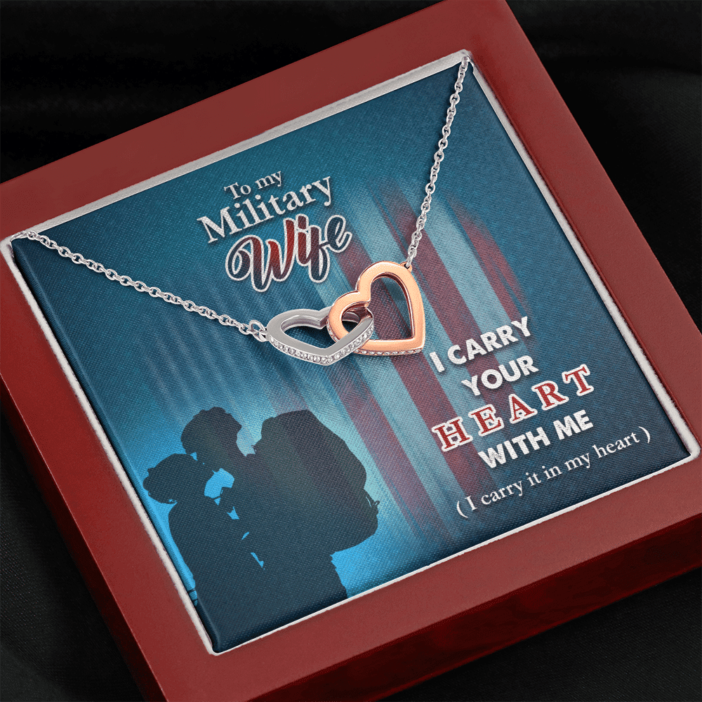 To My Military Wife I Carry Your Heart With Me Interlocking Heart Necklace Toptrendygear