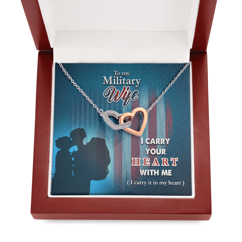 To My Military Wife I Carry Your Heart With Me Interlocking Heart Necklace Toptrendygear