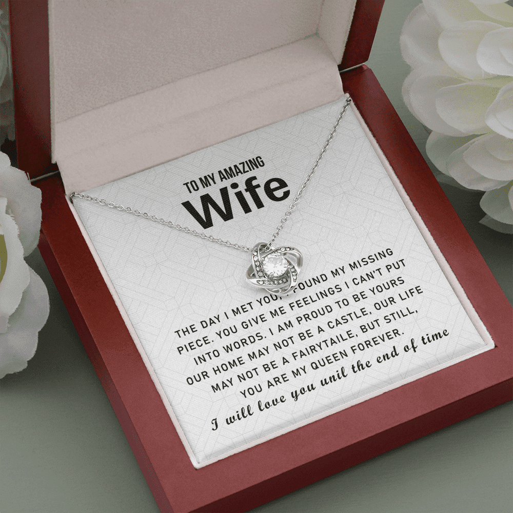 To My Love My Life My Amazing Wife Queen Forever - Gift For Wife Love Knot Necklace