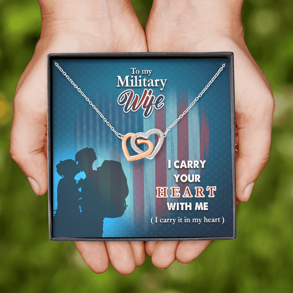 To My Military Wife I Carry Your Heart With Me Interlocking Heart Necklace Toptrendygear