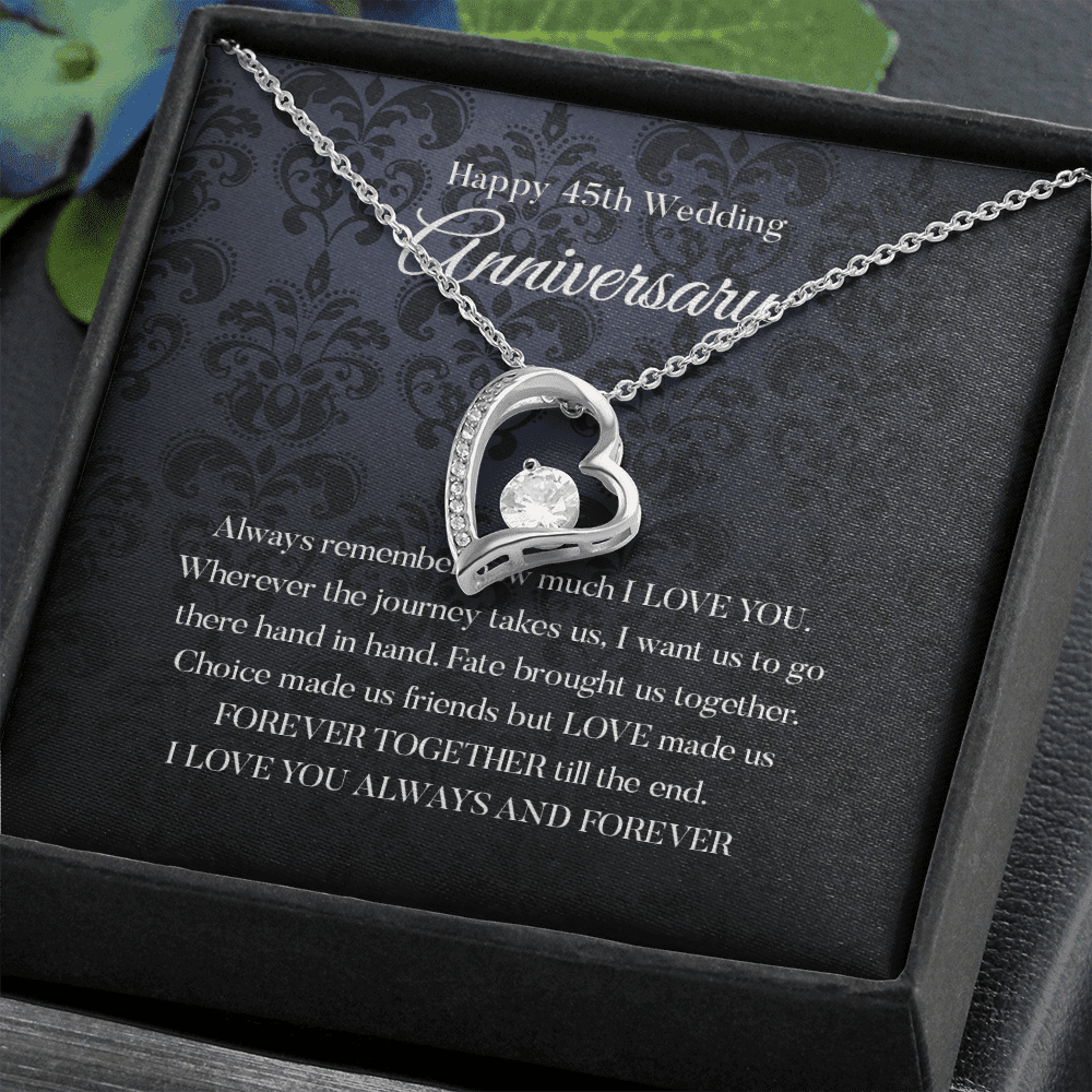 Wife Necklace, Happy 45th Wedding Anniversary Necklace Gift For Wife Forever Love Necklace