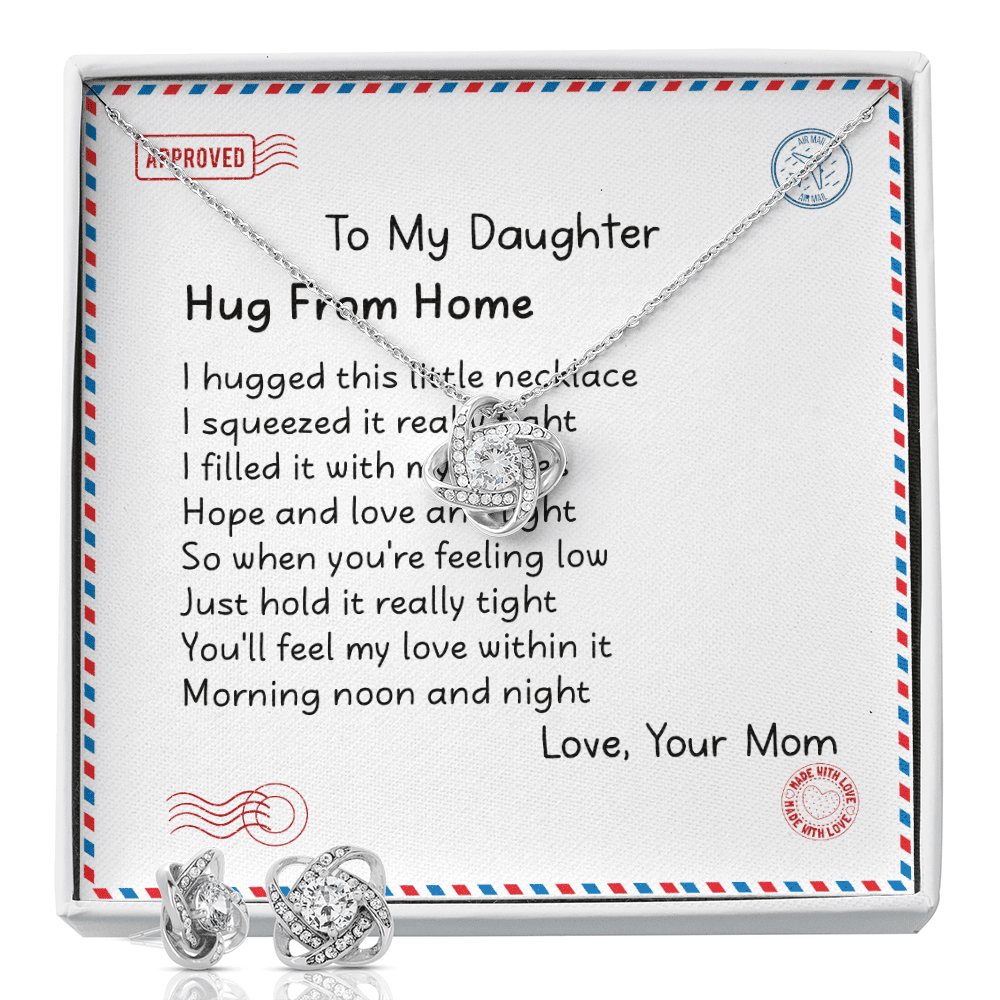 Mother Daughter Necklace Hugs From Home Gift For Daughter From Mom Love Knot With Free Earrings