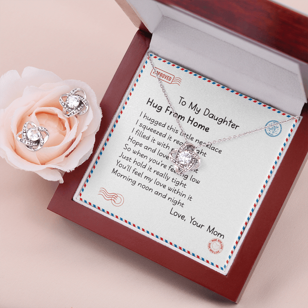 Mother Daughter Necklace Hugs From Home Gift For Daughter From Mom Love Knot With Free Earrings