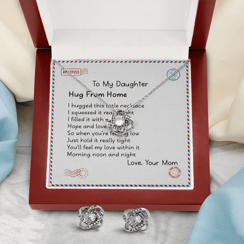 Mother Daughter Necklace Hugs From Home Gift For Daughter From Mom Love Knot With Free Earrings
