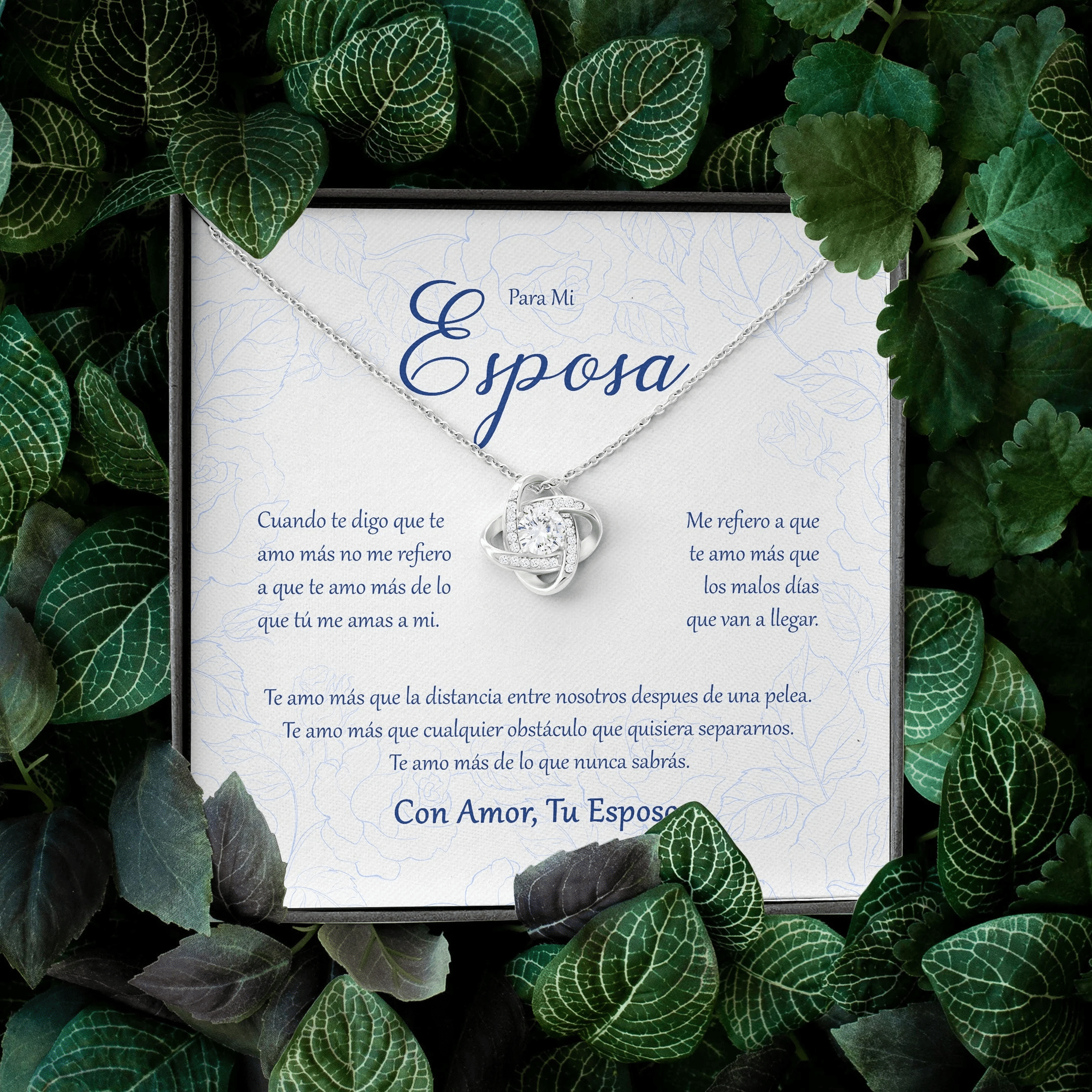Para Mi Esposa Con Amor Tu Esposo Message Card Favo Love Knot Necklace