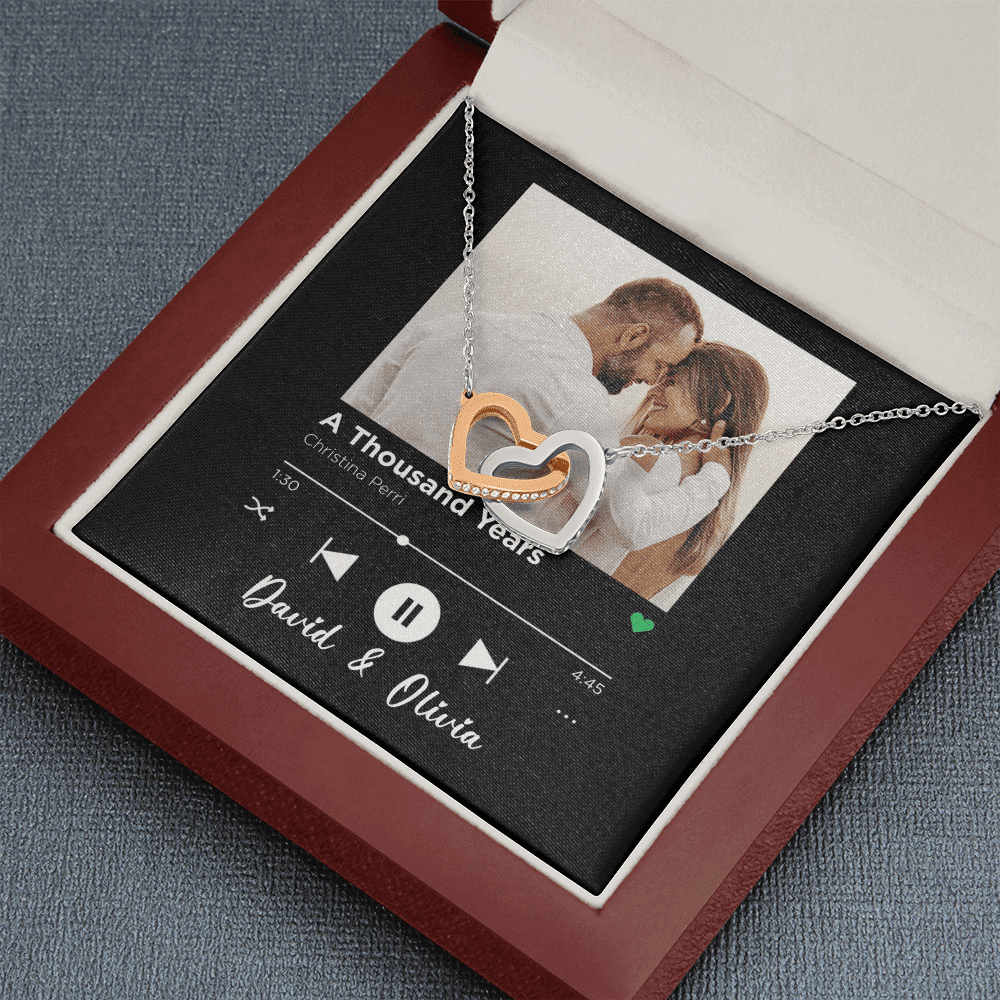 A Thousand Years Custom Spotify Code With Couple Photo and Song Card Interlocking Hearts Necklace Anniversary Gifts For Her Toptrendygear