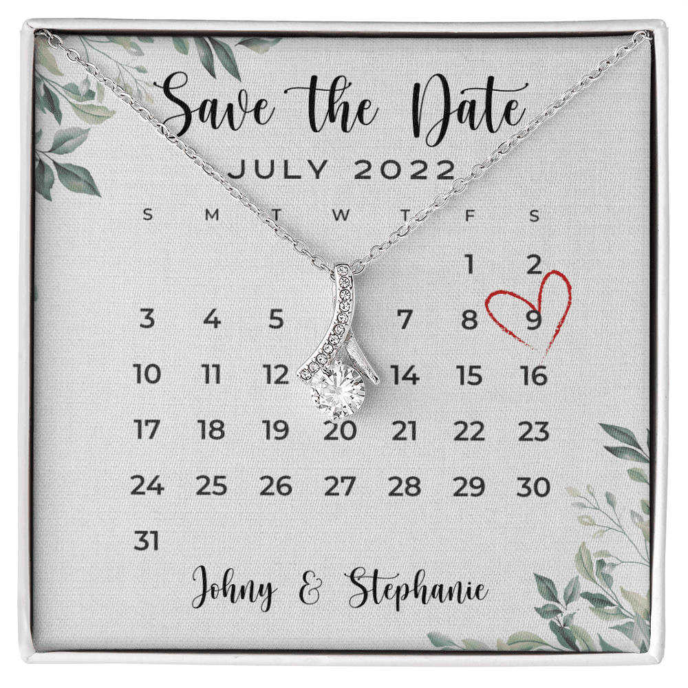 Save The Date, Happy Wedding Anniversary, Custom Name Date Alluring Beauty Gold Necklace, Anniversary Gifts For Her