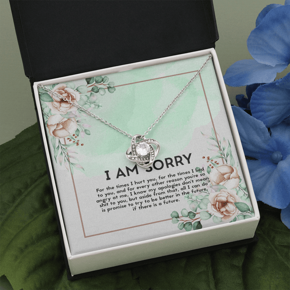 I Am Sorry Apology Message Love Knot Necklace