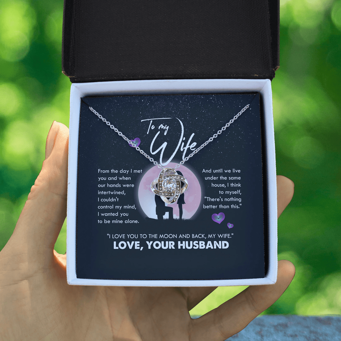 To My Wife I Love You To The Moon And Back Love Knot Necklace