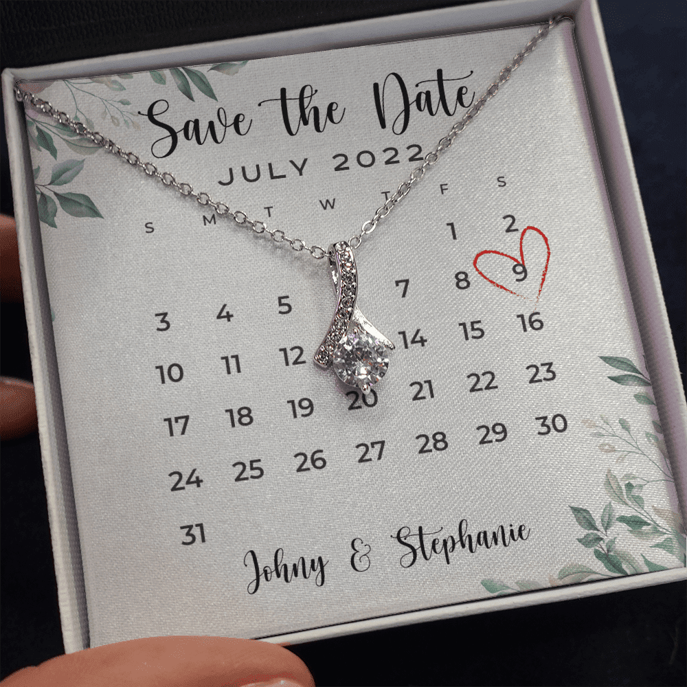 Save The Date, Happy Wedding Anniversary, Custom Name Date Alluring Beauty Gold Necklace, Anniversary Gifts For Her