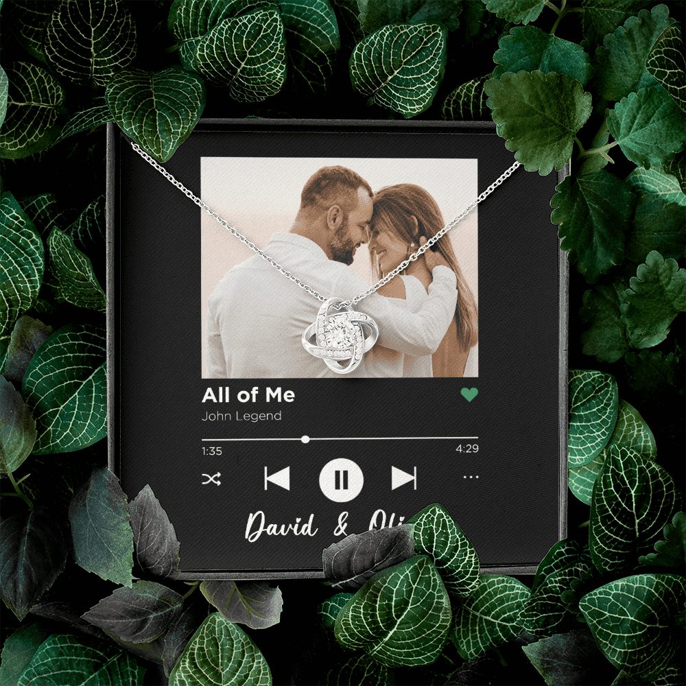 All Of Me Spotify Code Song Art Custom Name And Photo Love Knot Gold Necklace Gift For Her