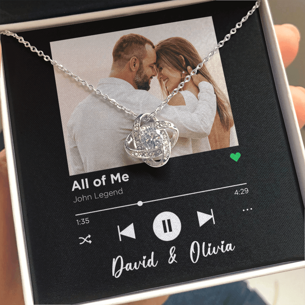All Of Me Spotify Code Song Art Custom Name And Photo Love Knot Gold Necklace Gift For Her