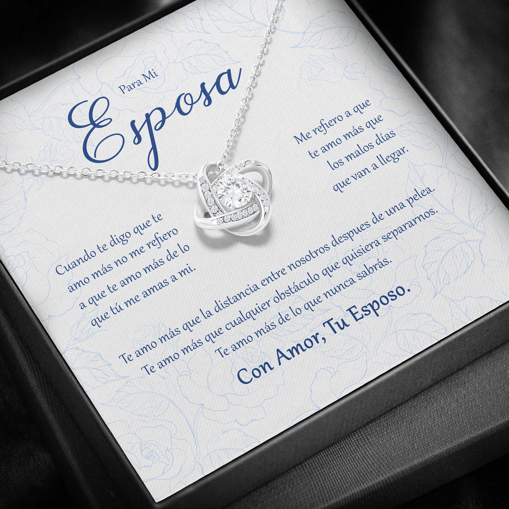 Para Mi Esposa Con Amor Tu Esposo Message Card Favo Love Knot Necklace