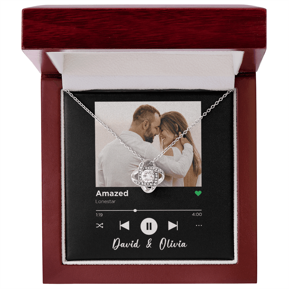 Amazed Spotify Code Song Art Custom Name And Photo Love Knot Gold Necklace Gift For Her