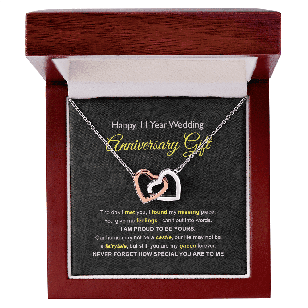 Wife Necklace, 11th Wedding Anniversary Necklace Happy Eleventh Wedding Anniversary Interlocking Hearts Necklace Gift Ideas For Wife Toptrendygear
