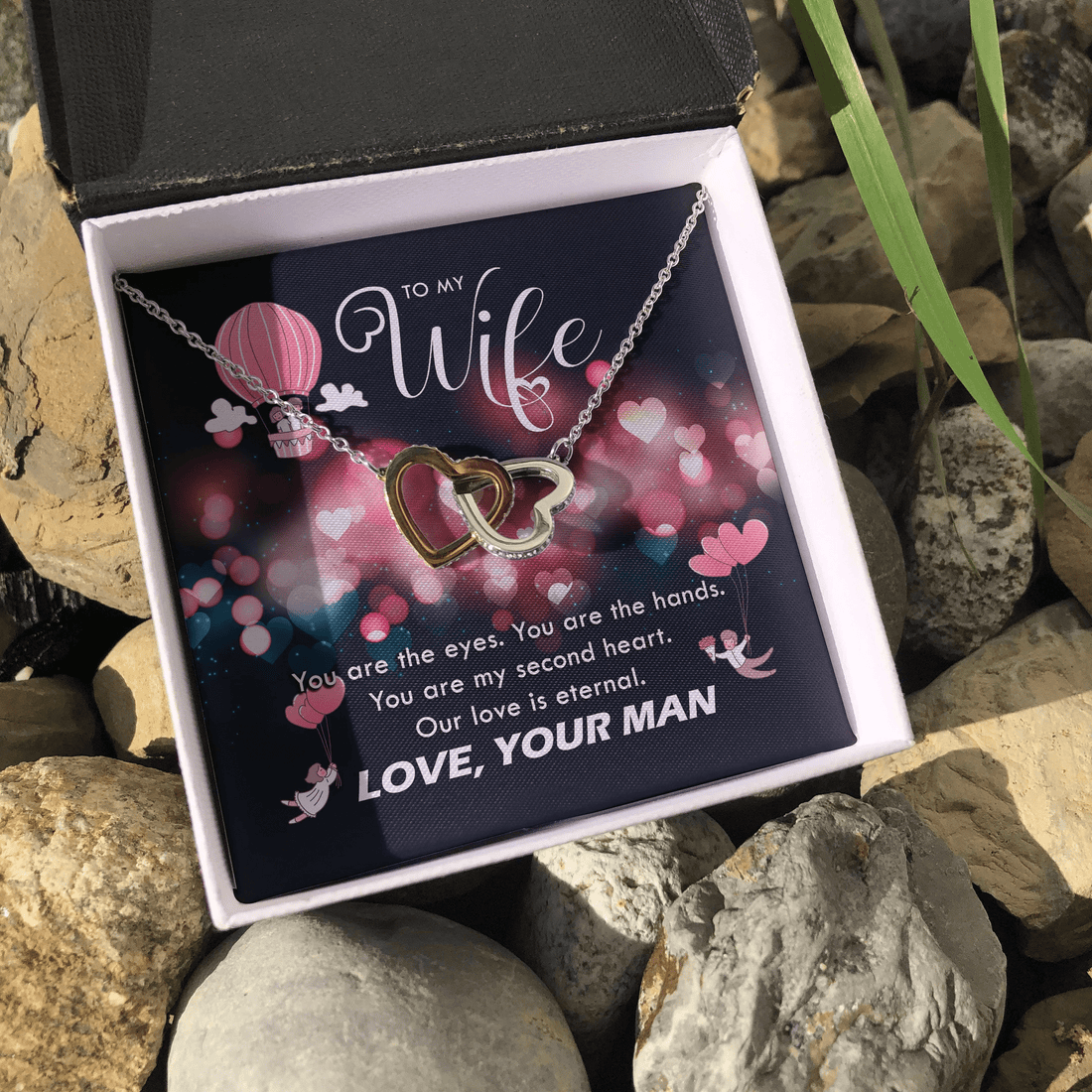 To My Wife Our Love Is Eternal From Your Man Interlocking Heart Necklace Toptrendygear