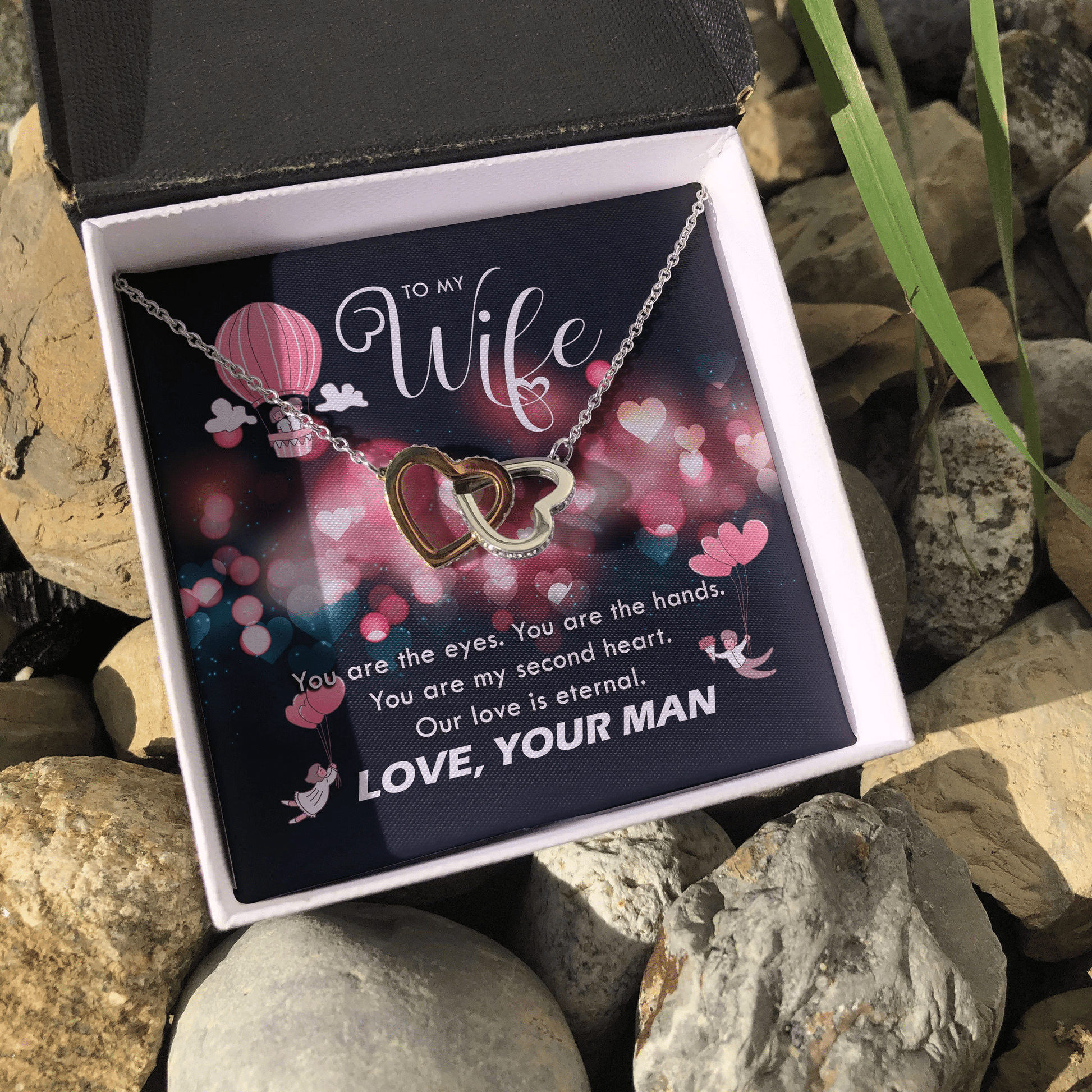 To My Wife Our Love Is Eternal From Your Man Interlocking Heart Necklace Toptrendygear