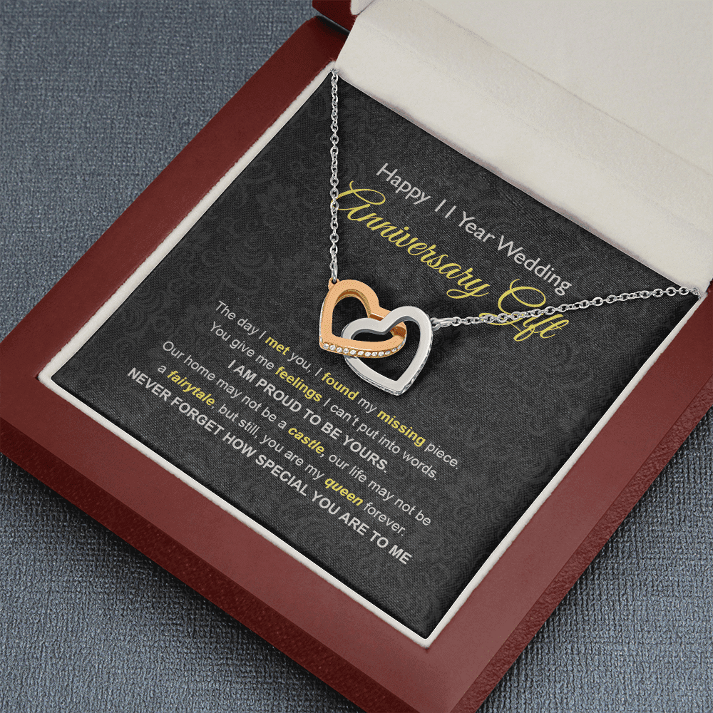 Wife Necklace, 11th Wedding Anniversary Necklace Happy Eleventh Wedding Anniversary Interlocking Hearts Necklace Gift Ideas For Wife Toptrendygear