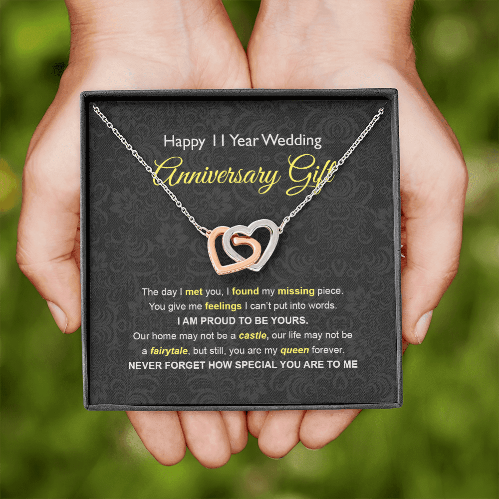 Wife Necklace, 11th Wedding Anniversary Necklace Happy Eleventh Wedding Anniversary Interlocking Hearts Necklace Gift Ideas For Wife Toptrendygear