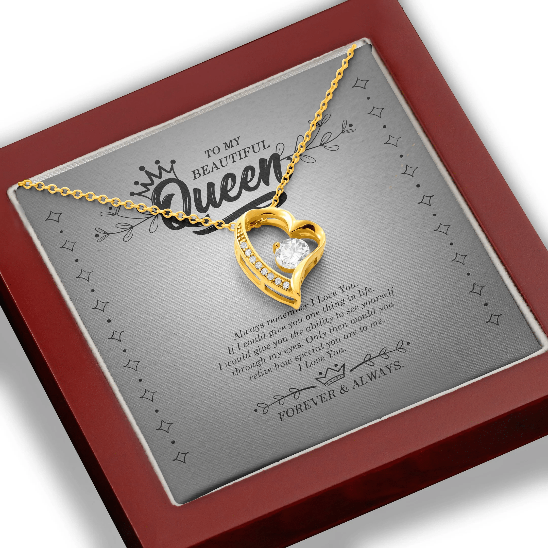 To My Beautiful Queen Always Remember I Love You Forever Love Necklace