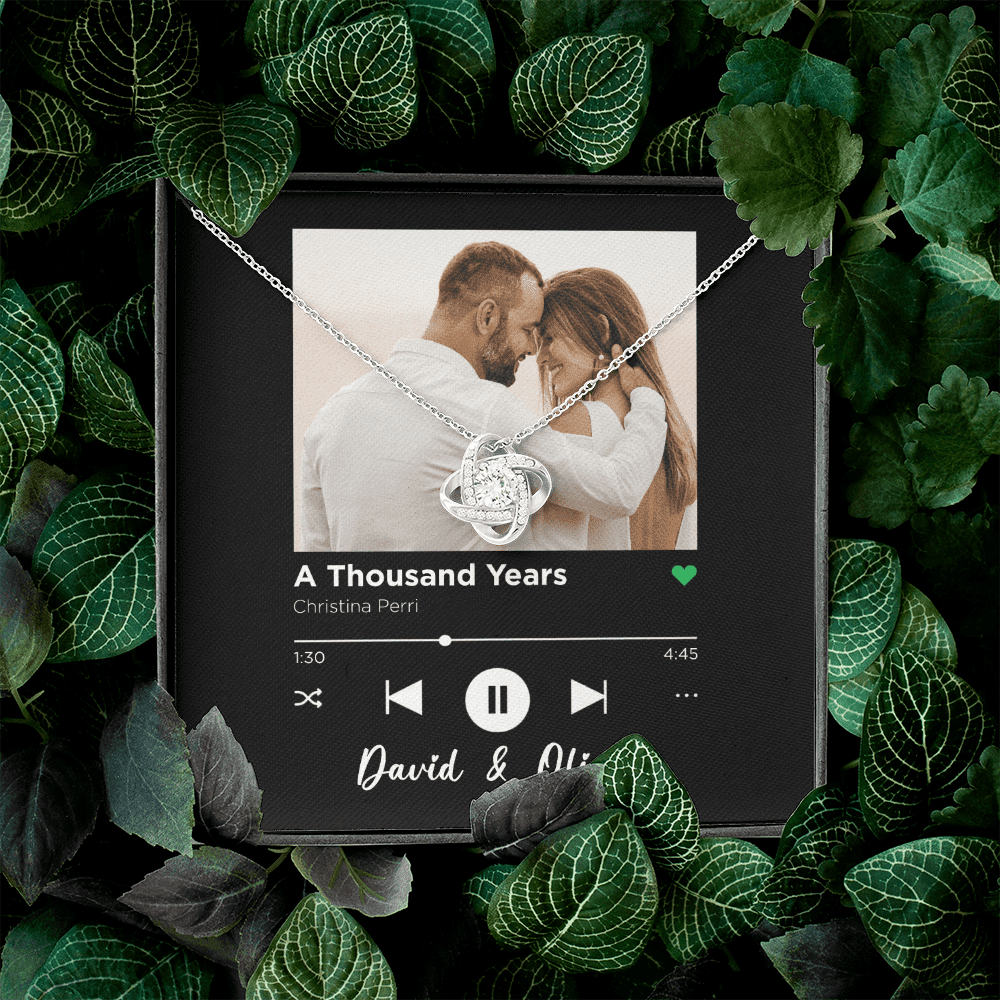 A Thousand Years Spotify Code Song Art Custom Name And Photo Love Knot Gold Necklace Gift For Her