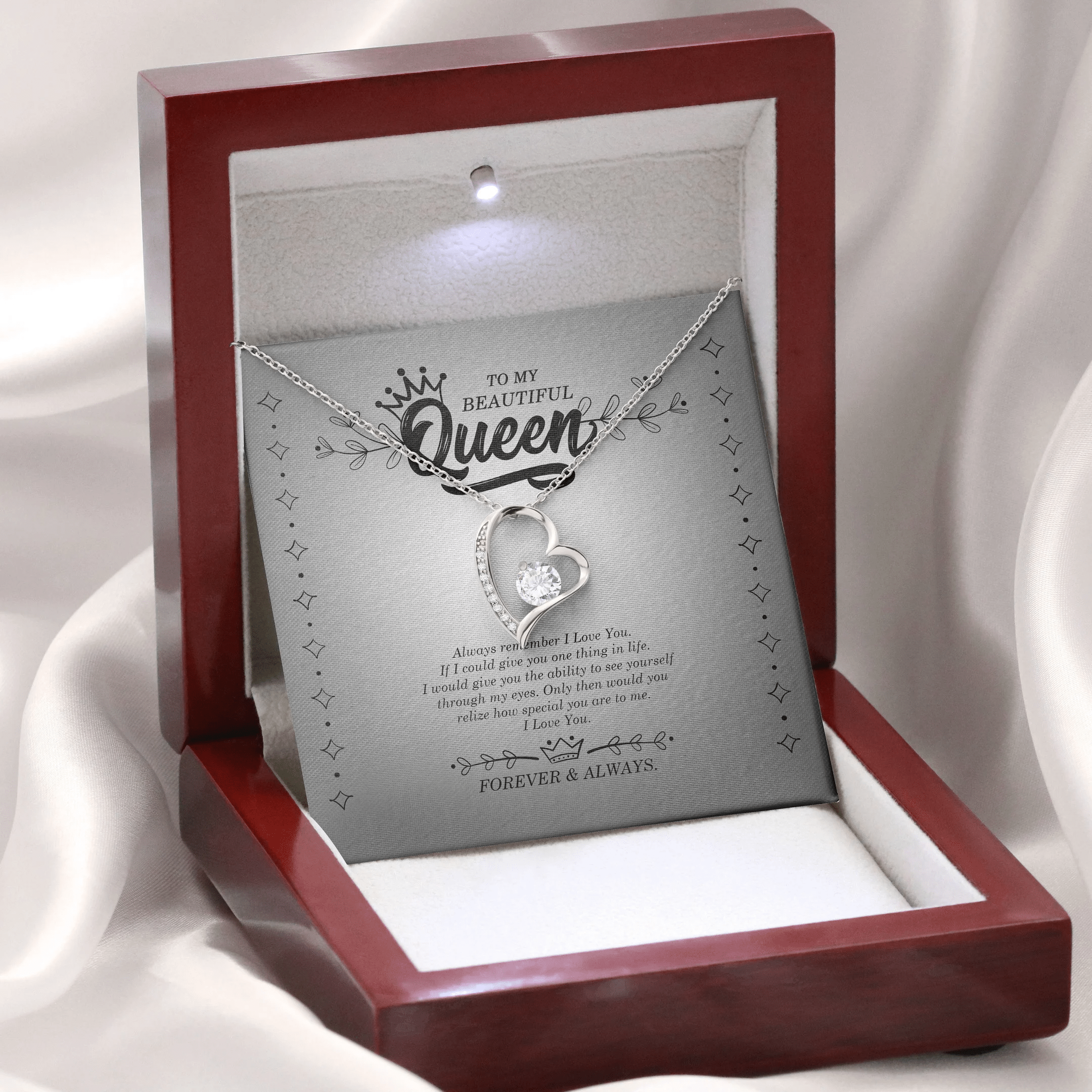 To My Beautiful Queen Always Remember I Love You Forever Love Necklace