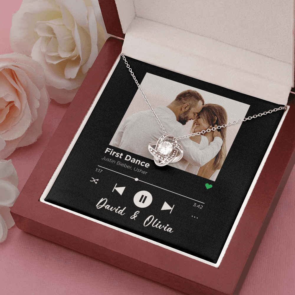 First Dance Spotify Code Song Art Custom Name And Photo Love Knot Necklace Gift For Her