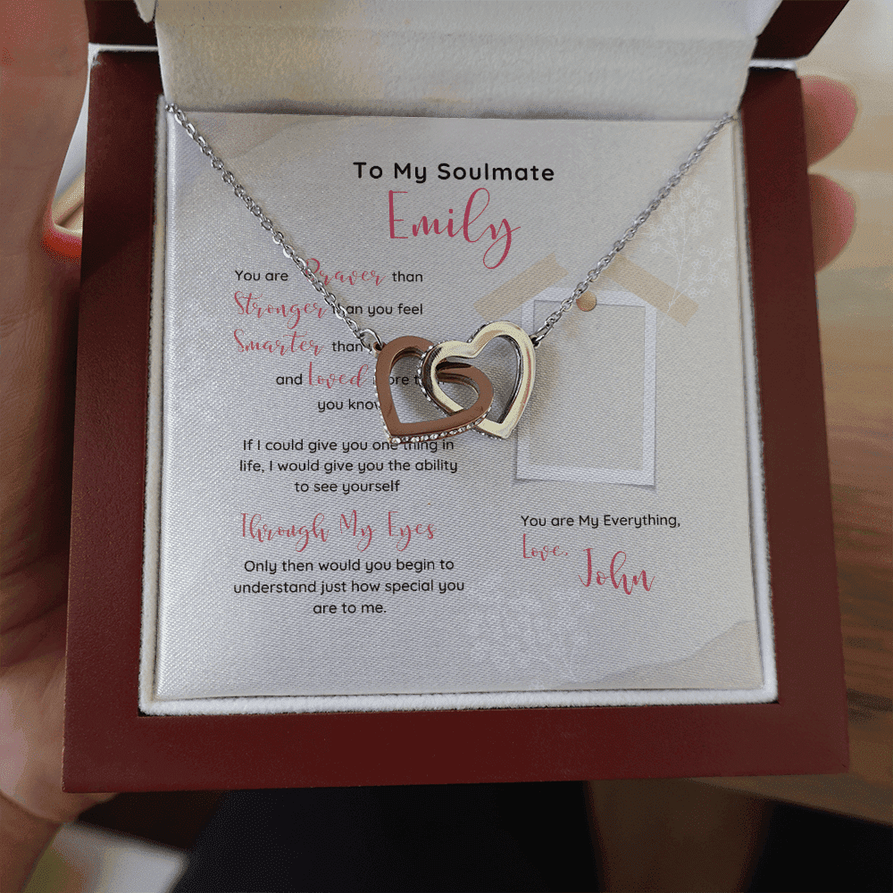 To My Soulmate You Are My Everything Custom Name Interlocking Heart Necklace Gift For Her Toptrendygear