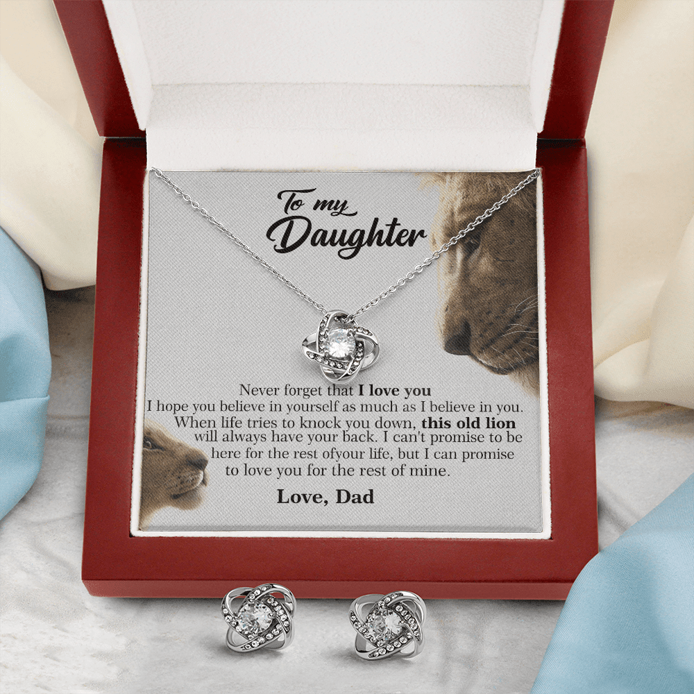 This Old Lion Will Always Have Your Back Gift For Daughter Message Card Love Knot With Free Earrings