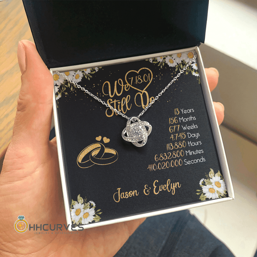 Custom Name And Date Anniversary Gifts Lace Anniversary Gifts For Her We Still Do 13 Year Wedding Anniversary Gift Love Knot Gold Necklace Toptrendygear