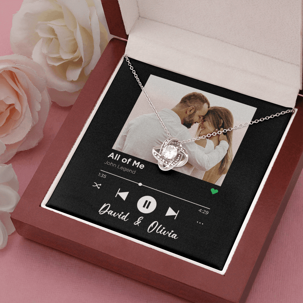 All Of Me Spotify Code Song Art Custom Name And Photo Love Knot Necklace Gift For Her