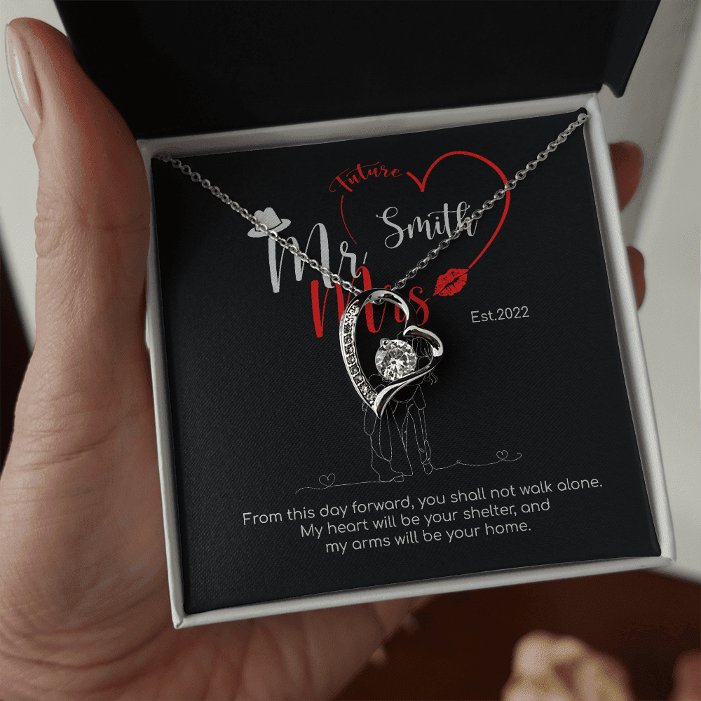 Mr. & Mrs. Custom Name And Date Forever Love Necklace Anniversary Presents By Year