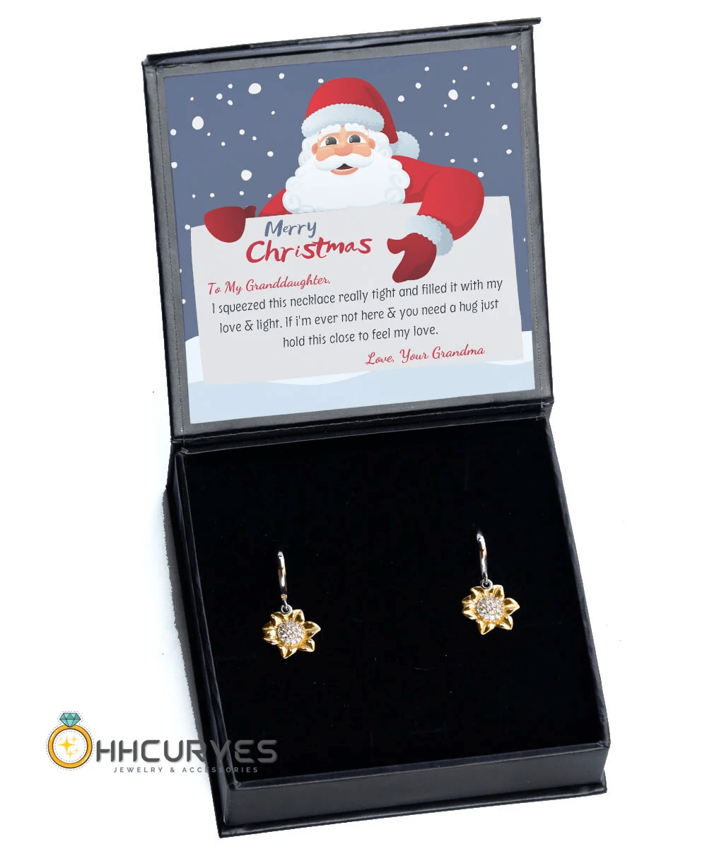 To My Granddaughter Necklace From Grandma Hold This Close To Feel My Love Christmas Sunflower Earrings
