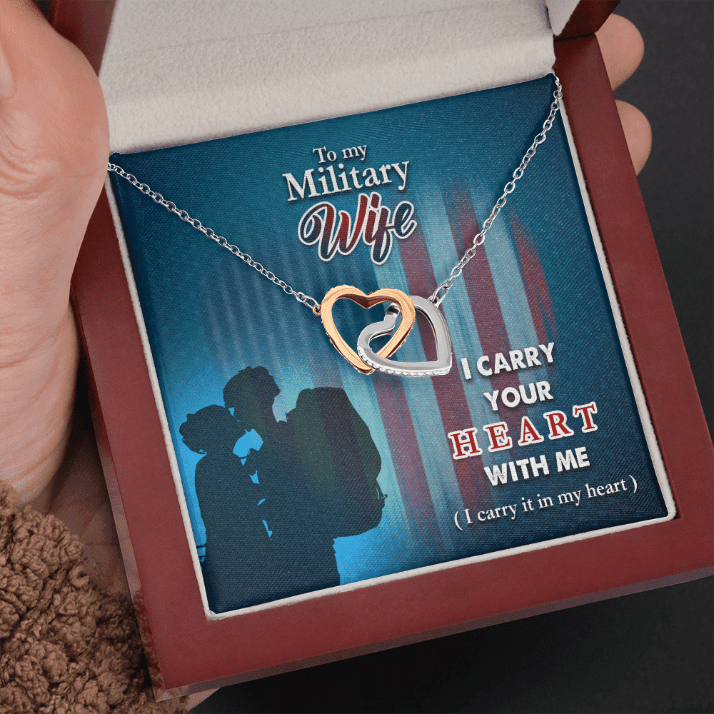 To My Military Wife I Carry Your Heart With Me Interlocking Heart Necklace Toptrendygear