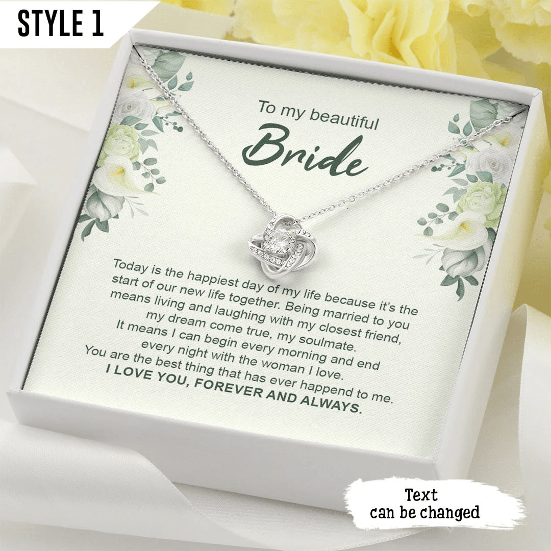 To My Wife Love Knot Necklace Today Is The Happiest Day Of My Life Personalized Gift For Bride