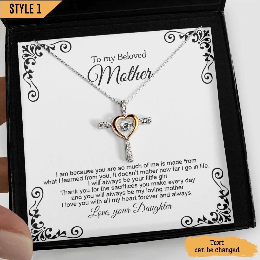 To My Mom Cross Dancing Necklace From Daughter I Am Because You Are Personalized Gift For Mom