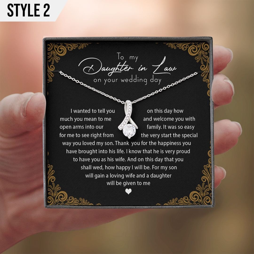 To My Daughter In Law Alluring Beauty Necklace Welcome You With Open Arms Into Our Family Heart Shape Personalized Gift For Bride