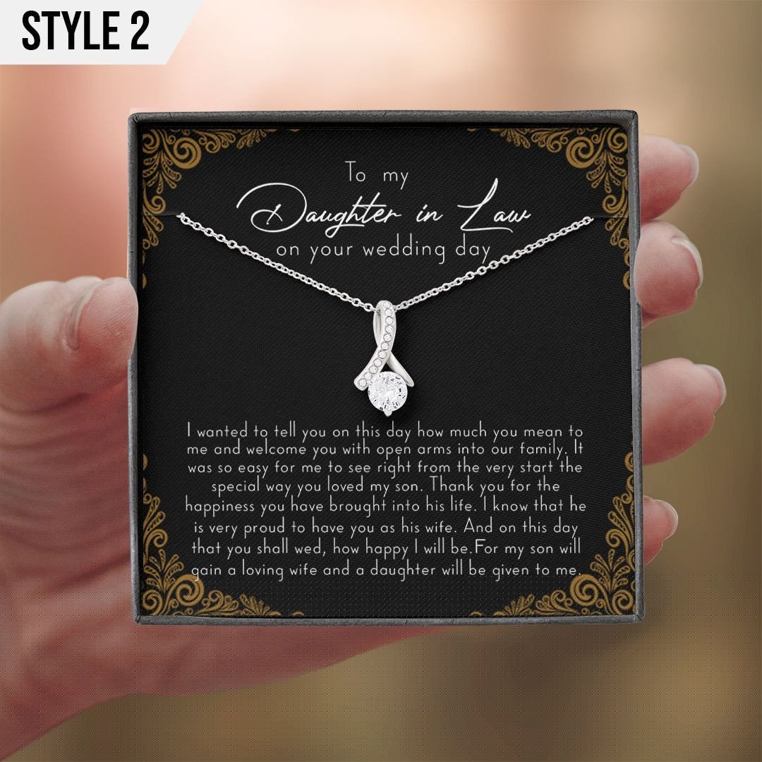 To My Daughter In Law Alluring Beauty Necklace Welcome You With Open Arms Into Our Family Personalized Gift For Bride