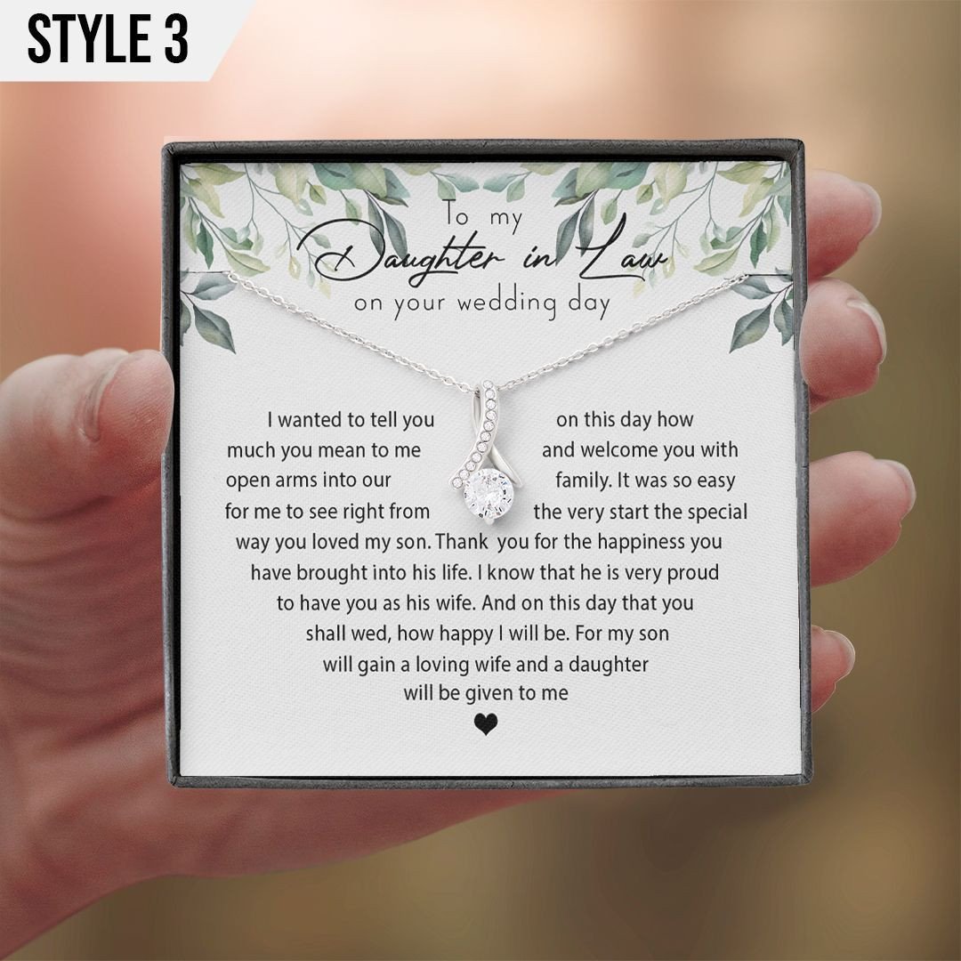 To My Daughter In Law Alluring Beauty Necklace Welcome You With Open Arms Into Our Family Heart Shape Personalized Gift For Bride