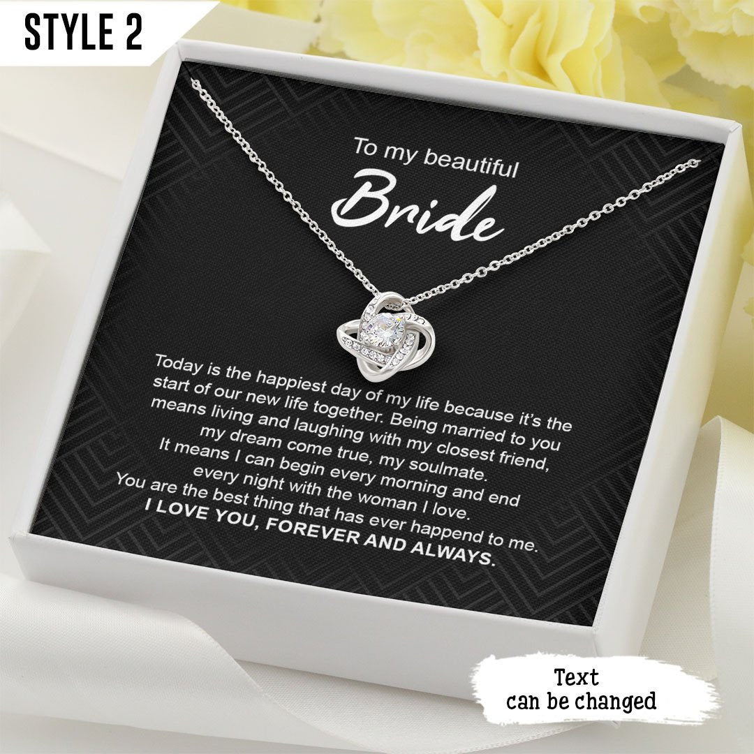 To My Wife Love Knot Necklace Today Is The Happiest Day Of My Life Personalized Gift For Bride